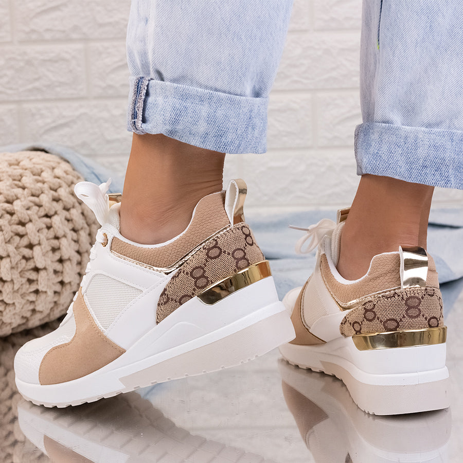 Pantofi sport cu platforma Floret - White/Beige