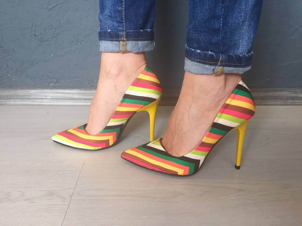 Pantofi dama cu toc Viviana - colorful strips
