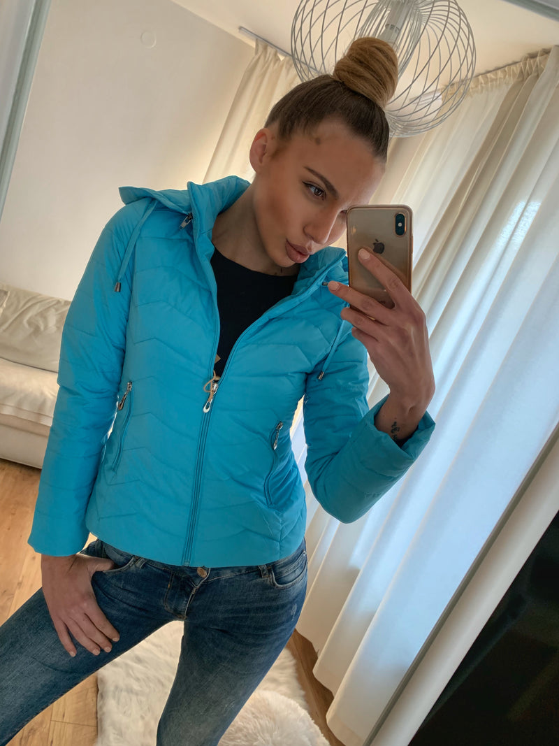 Geacă matlasată subțire cu glugă Mary - Blue