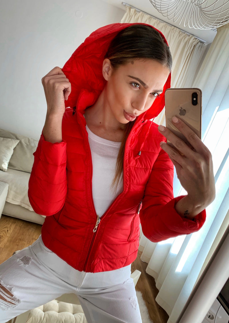Geacă matlasată subțire cu glugă Oana - Red