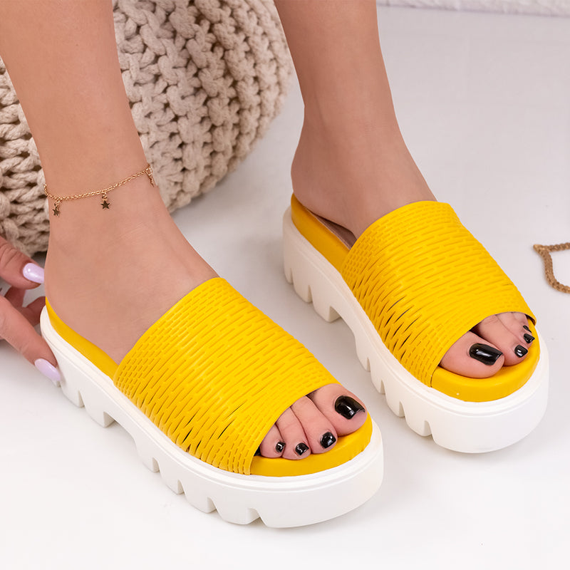 Papuci dama cu platforma Viana - Yellow