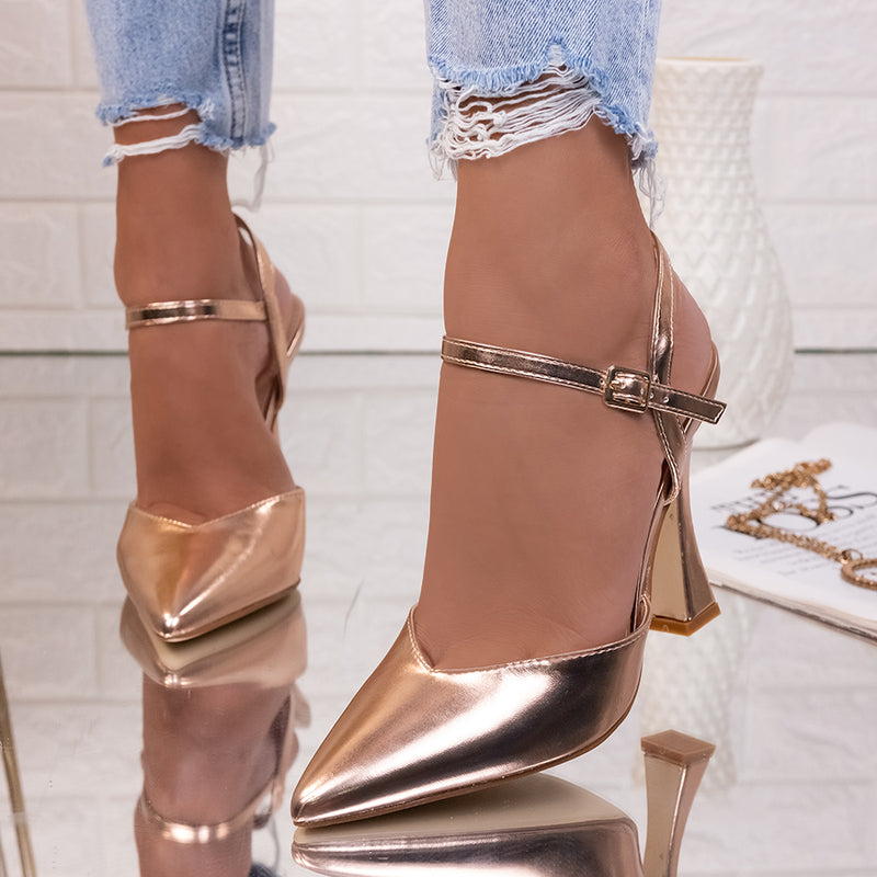 Pantofi dama cu toc Ofeliya - Rose Gold