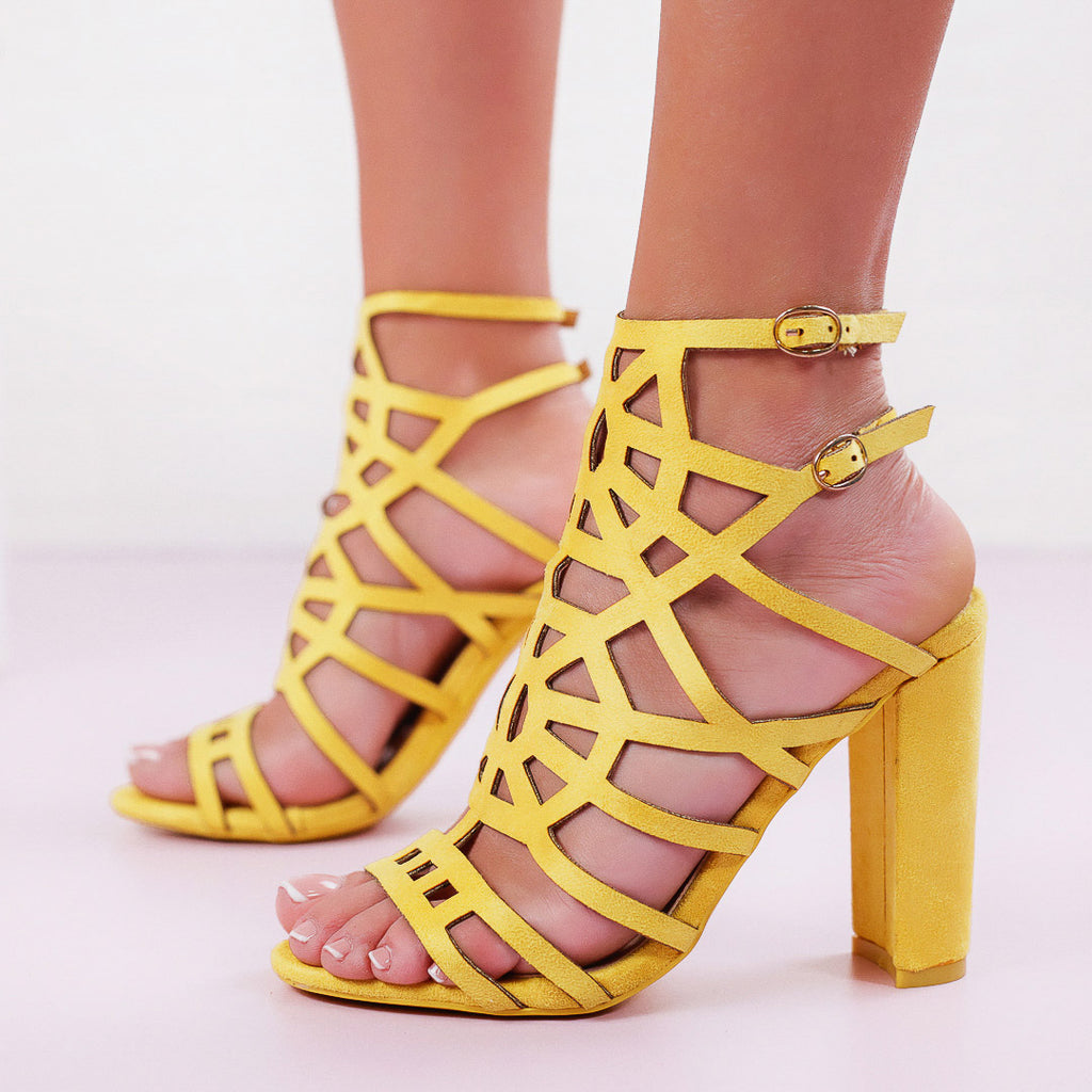 Sandale dama cu toc Elisa - Yellow