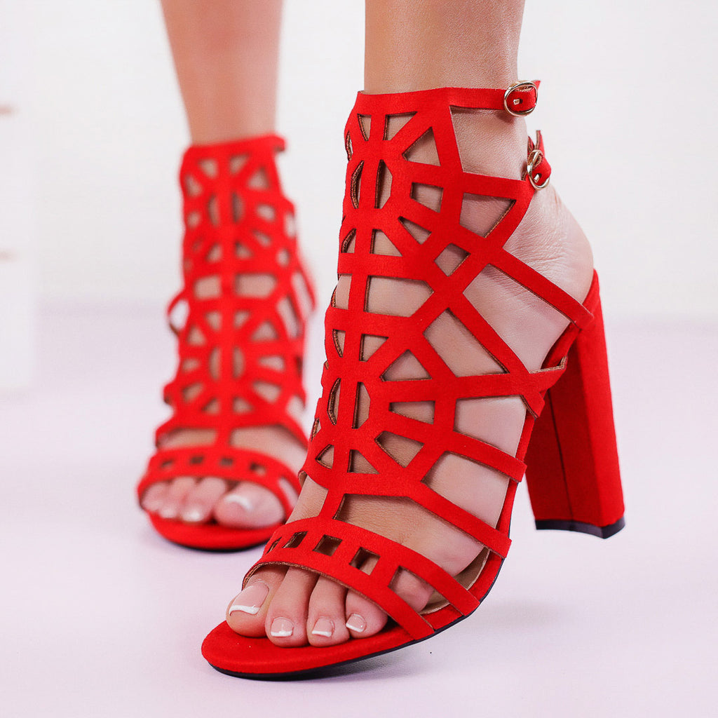 Sandale dama cu toc Elisa - Red