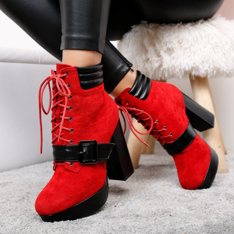 Botine dama cu toc Brianna - Red