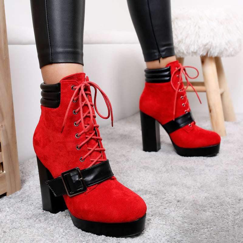 Botine dama cu toc Brianna - Red