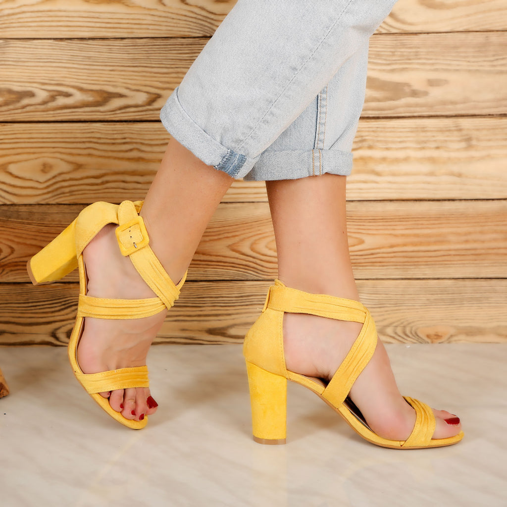 Sandale dama cu toc Vanessa - Yellow