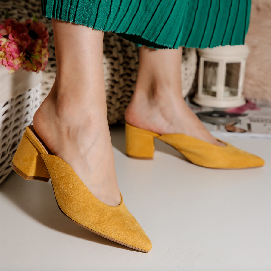 Papuci dama cu toc Malana - Yellow