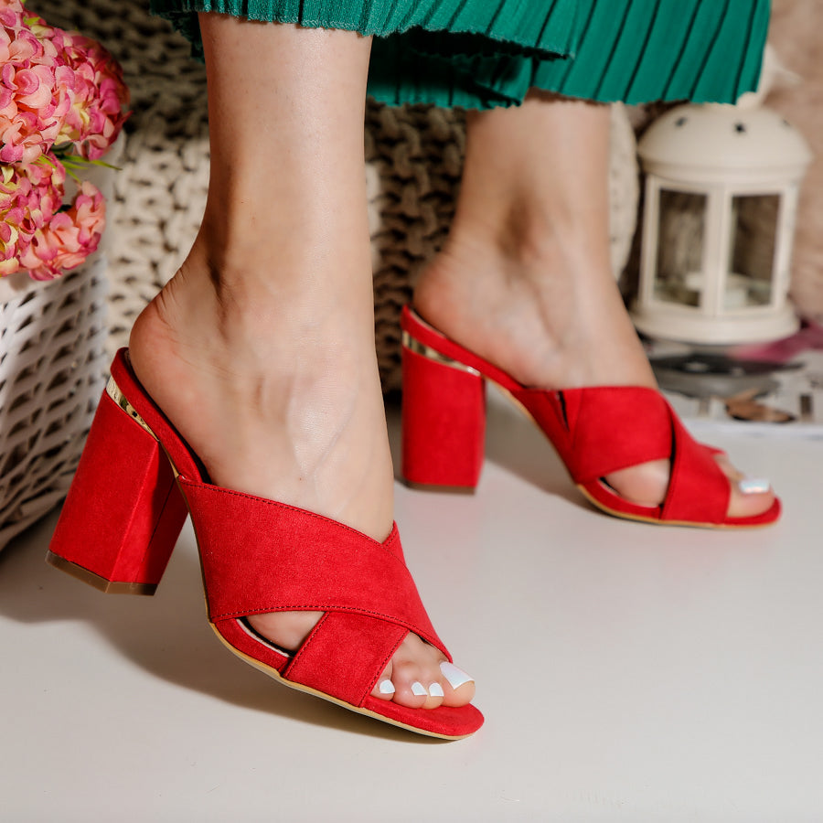 Papuci dama cu toc Florine - Red