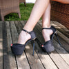 Sandale dama cu toc Katrina - Black Sparkle