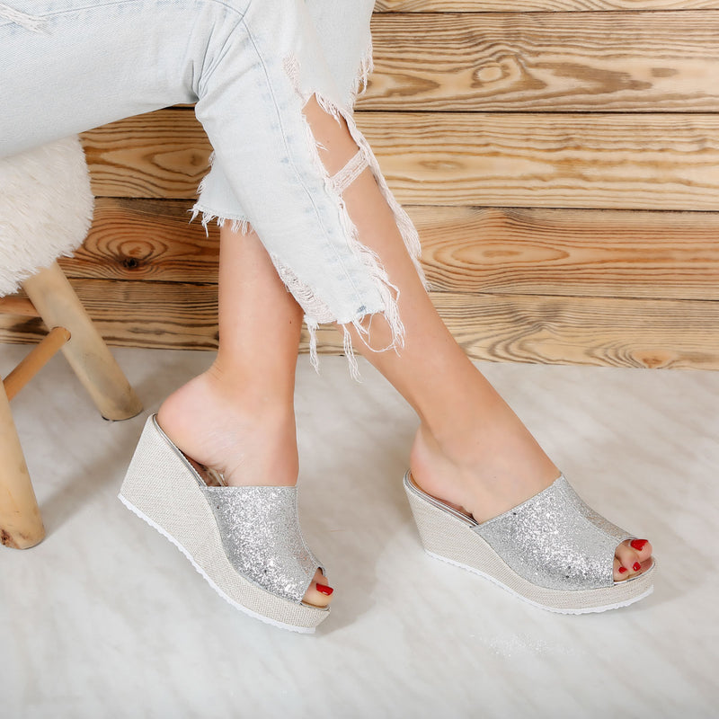 Papuci dama cu platforma Erma - Silver