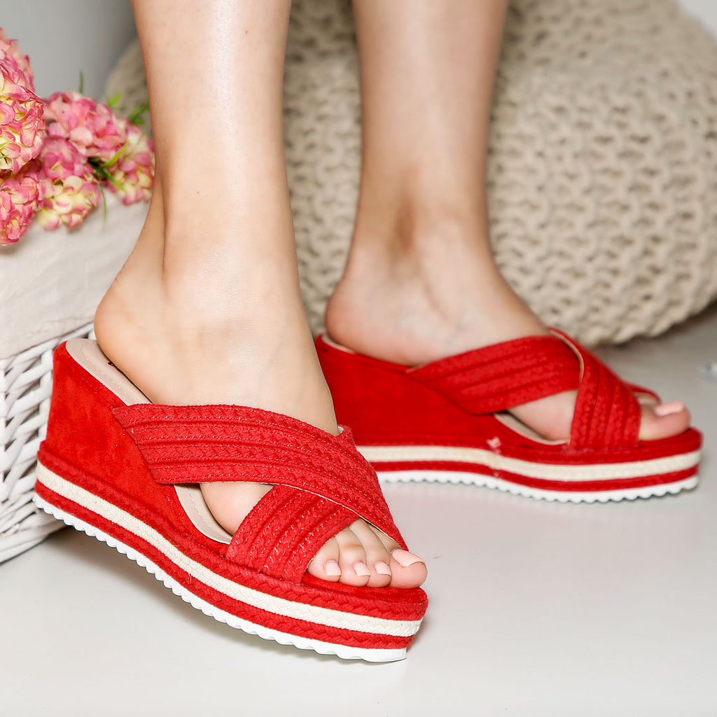 Papuci dama cu platforma Marina - Red