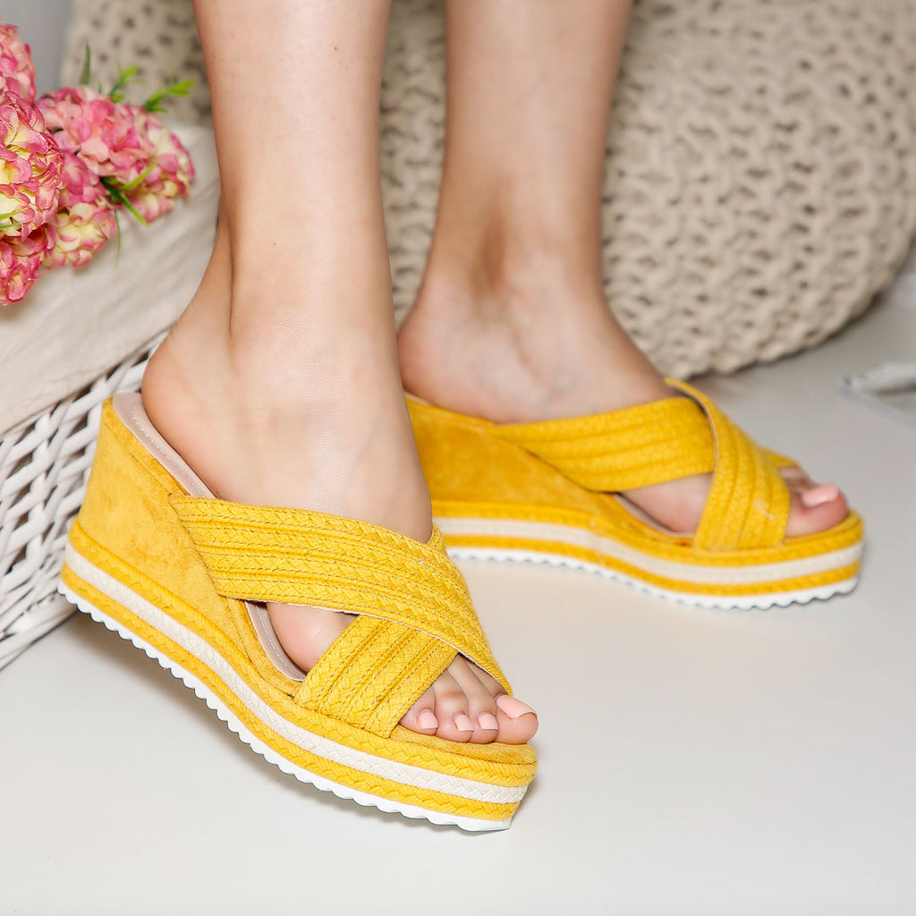 Papuci dama cu platforma Marina - Yellow