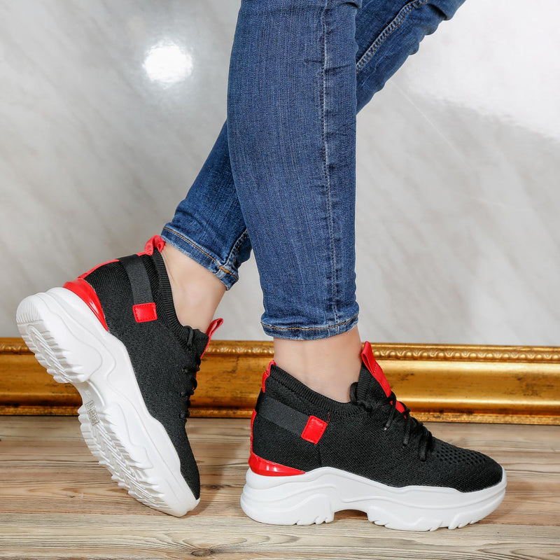 Pantofi sport cu platforma Marina - Black/Red