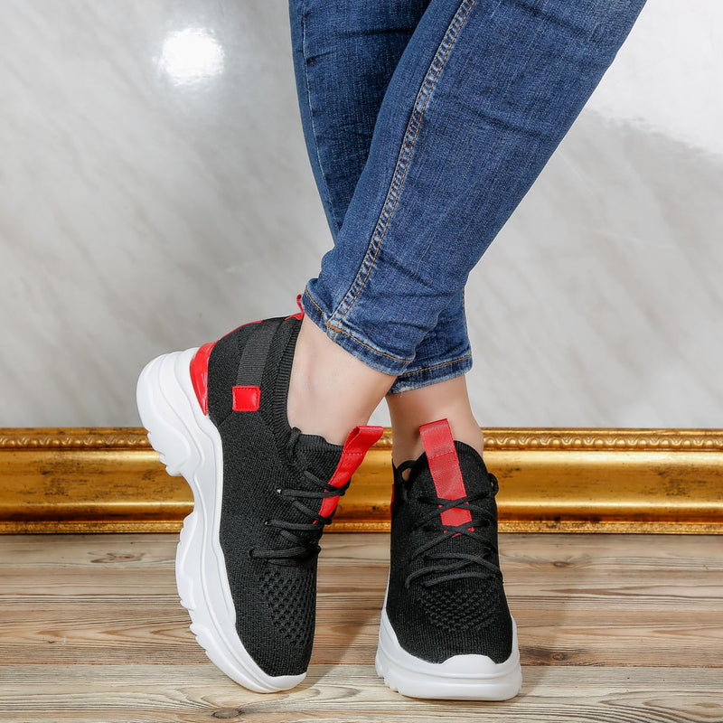 Pantofi sport cu platforma Marina - Black/Red
