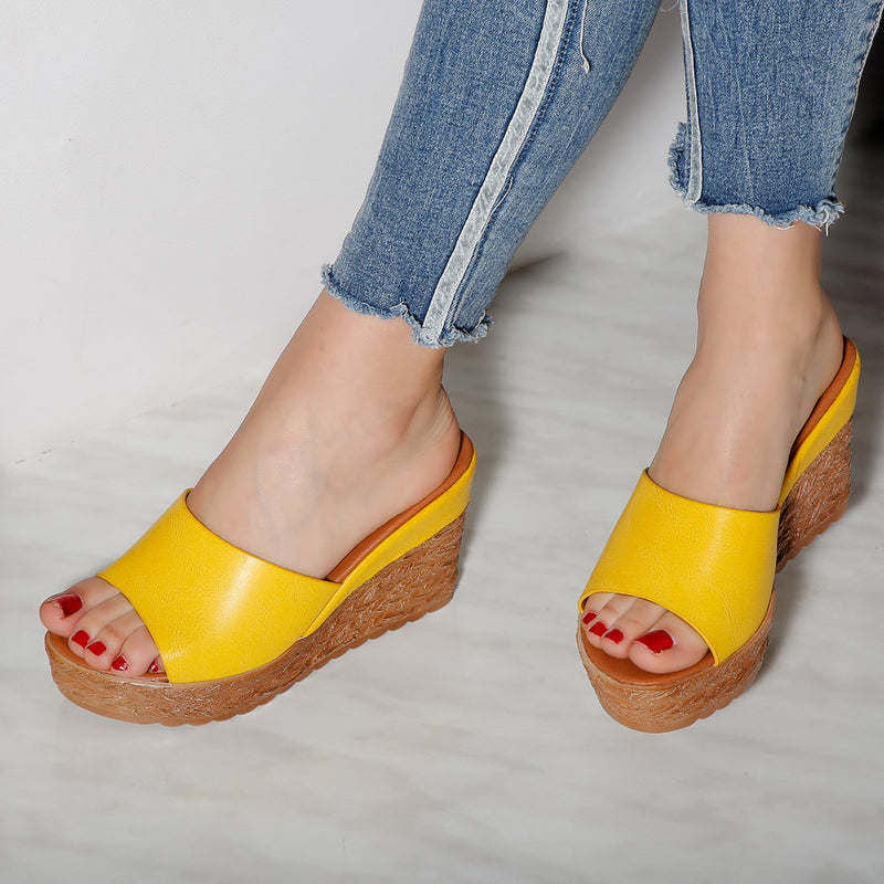 Papuci dama cu platforma Savana - Yellow