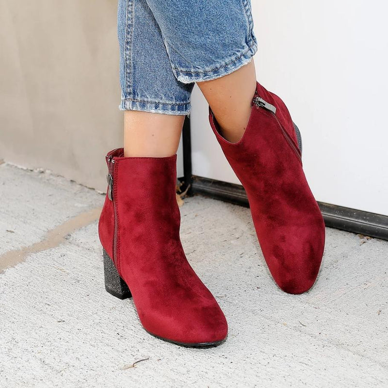 Botine dama cu toc KARLIE - BORDO