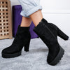 Botine dama cu toc EVITA - BLACK SUEDE