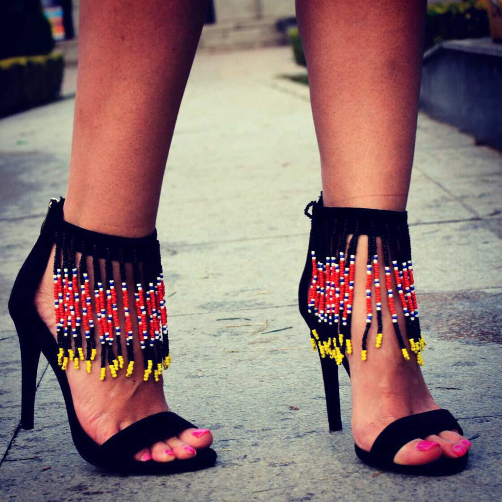 Sandale dama cu franjuri colorate Adam negre