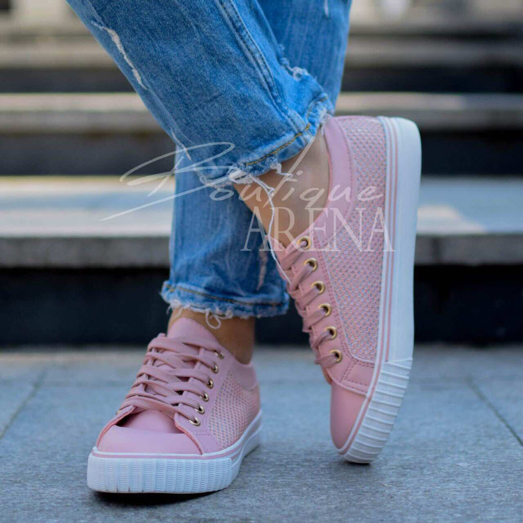 Pantofi casual dama cu sireturi Fabela roz
