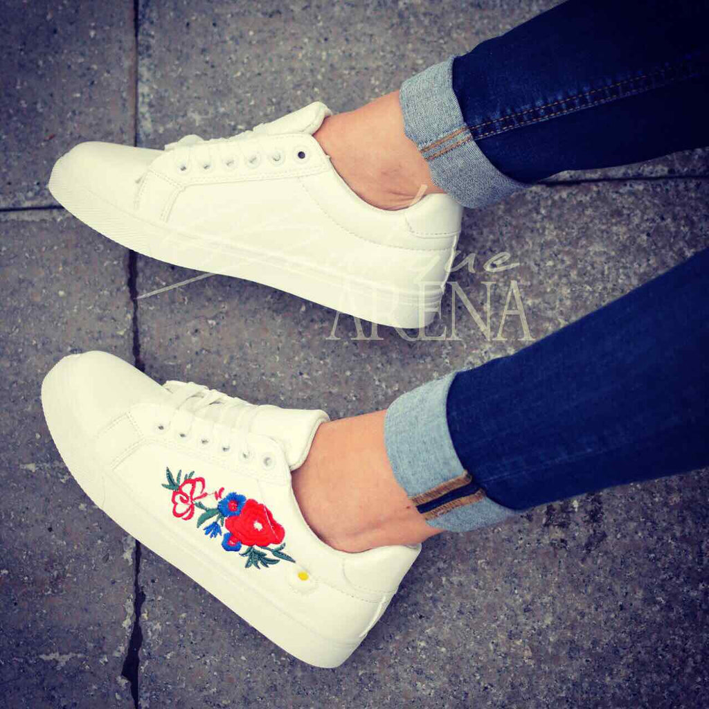 Pantofi casual dama flori avina albi