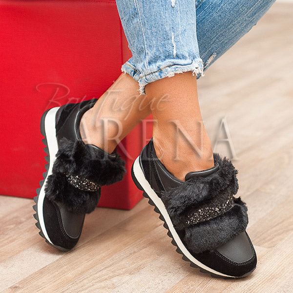 Pantofi dama casual Fluffy sport - negru