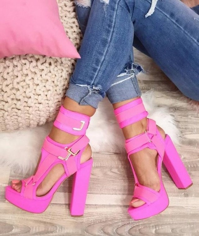 Sandale dama cu toc Rosanna - Pink